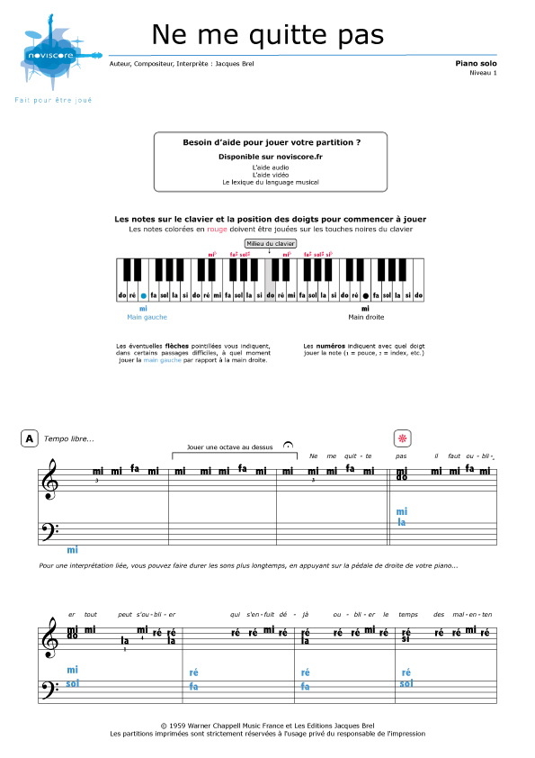 Piano Sheet Music Ne Me Quitte Pas Jacques Brel Noviscore Sheets